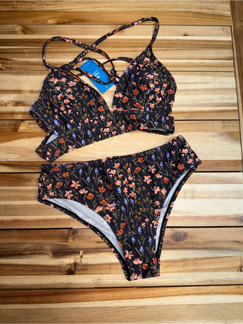 Cupshe Floral Black Bikini Set